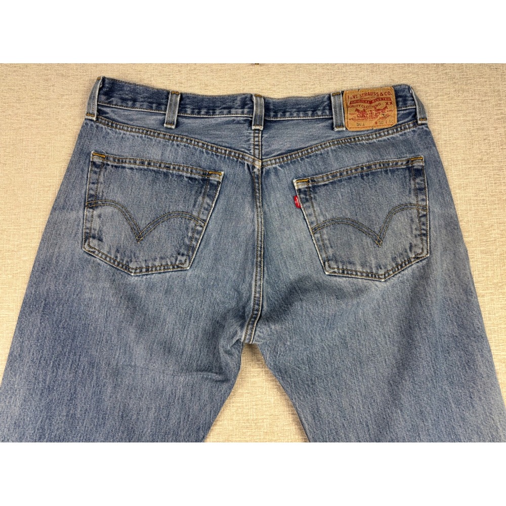 Vintage Levis 501 Mens 36x30 Jeans Light Distress Festival Faded Denim - Picture 8 of 13
